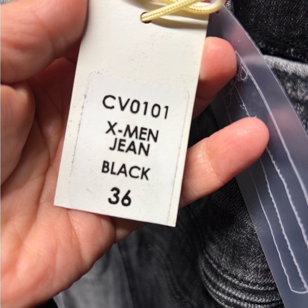 Men's Black and Gray Patchwork Stack Jeans NWT - image 4